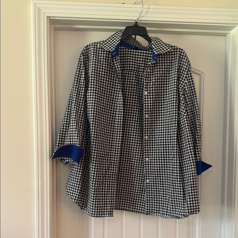 Ralph Lauren Black and White Checkered Shirt with Blue Trim